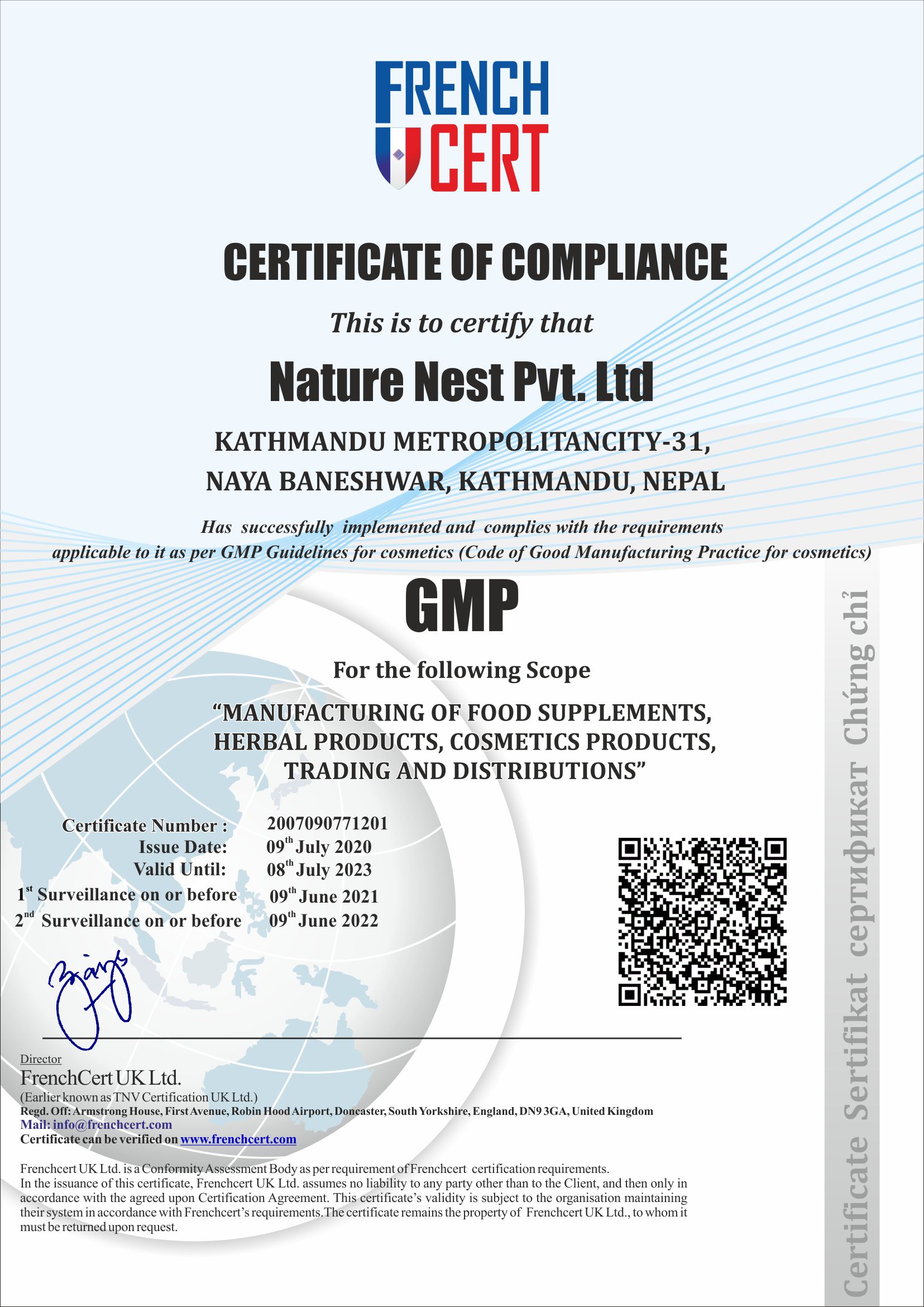 Certificate of Compliance(GMP)